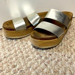 Cute metallic platform slide on sandals